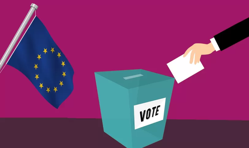 Animatie_Stembus met een Europese vlag erbij