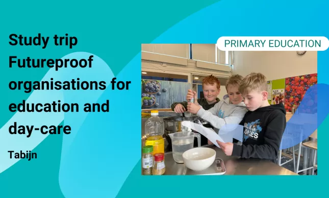 Study trip Futureproof organisations for education and day-care , Tabijn met drie kinderen die aan het koken zijn
