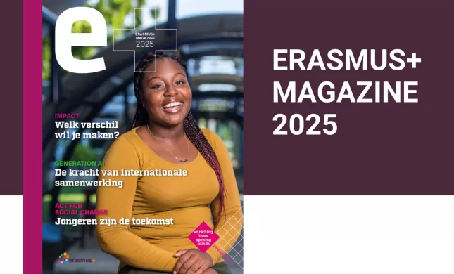 Cover van het Erasmus+ Magazine 2025 met de logo's van het programma Erasmus+