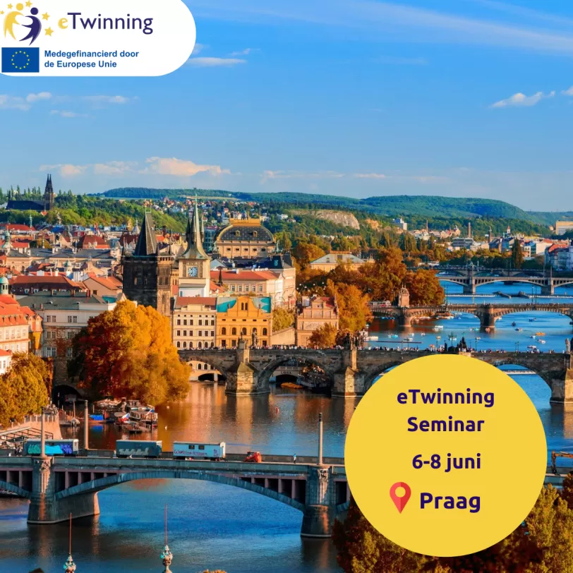 eTwinning Seminar Praag met Praag op de achtergrond en dat het plaatsvindt van 6 juni tot en met 8 juni 2024
